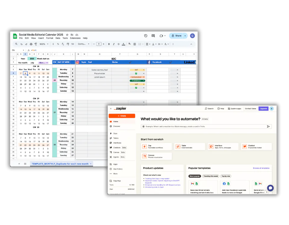 google sheet editorial plan zapier